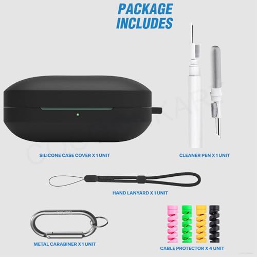 Image of Soft Silicone Case Cover for OnePlus Buds 3 with Cleaner Kit, Lanyard & 4 Pcs Cable Protectors (Black)