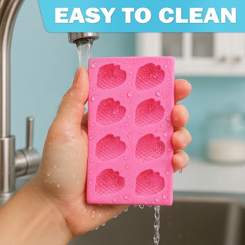 Strawberry Silicone Mold – Food-Grade Strawberry Chocolate Mold, Pink Silicone Pan 4.2" × 2.2" with 8 Cavities – Flexible Bakeware for Candy, Jelly & Fondant, Soap Making, Polymer Clay & Candle Crafts