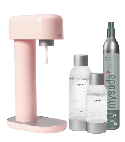 Mysoda Pack Ruby - Machine à eau pétillante avec 2 bouteilles d'eau en PET et une cylindre de CO2 - Rose