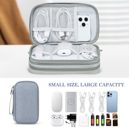Image of FYY Electronic Organizer, Travel Cable Organizer Bag Pouch Electronic Accessories Carry Case Portable Waterproof Double Layers Storage Bag for Cable, Charger, Phone, Earphone, Medium Size, Light Grey