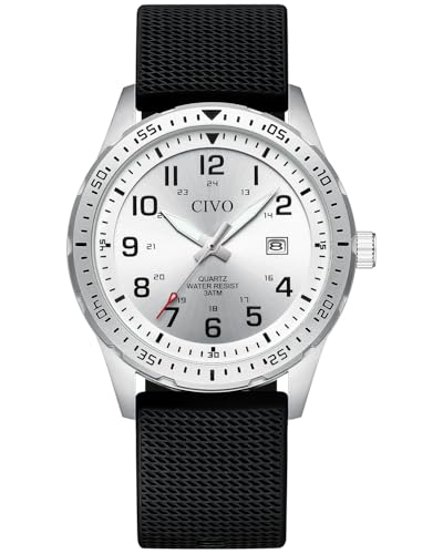 CIVO Uhren Herren Analog Schwarz: Klassische Militär Armbanduhr mit Datum Leuchtend - Wasserdicht Quarz Uhren für Männer Gummi Band