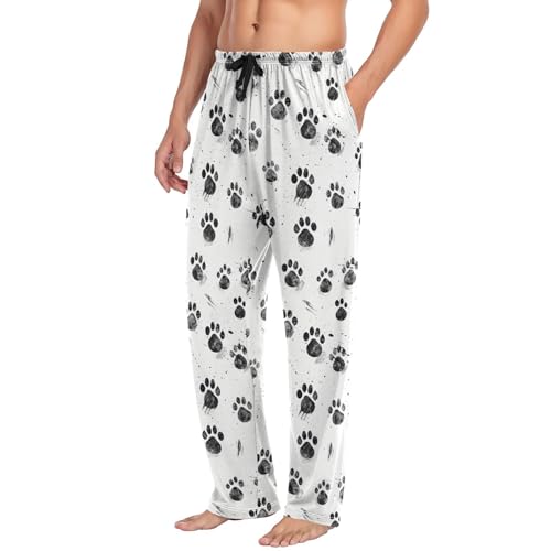 Men’s Dog Paw Prints Pajama Pants with Pockets, Comfortable Lounge Sleep Bottoms#6154