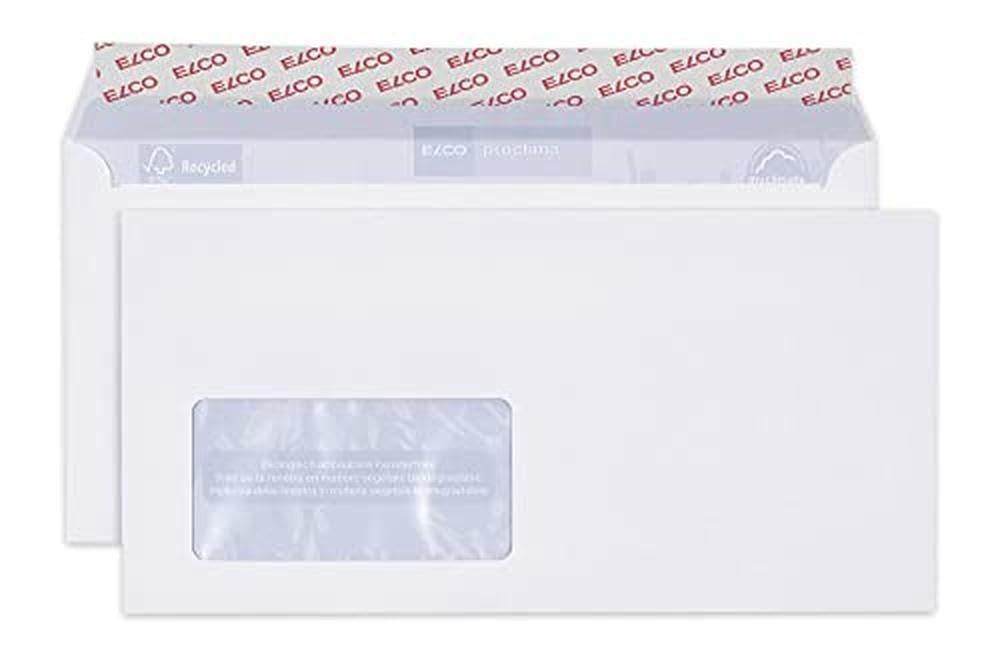 ELCO Proclima Envelope, C5/6 (229 x 114 mm), Window on Front Left, Adhesive Closure, 100g/m2, 100% FSC-Certified reycled Paper, White, Box á 500 envelopes