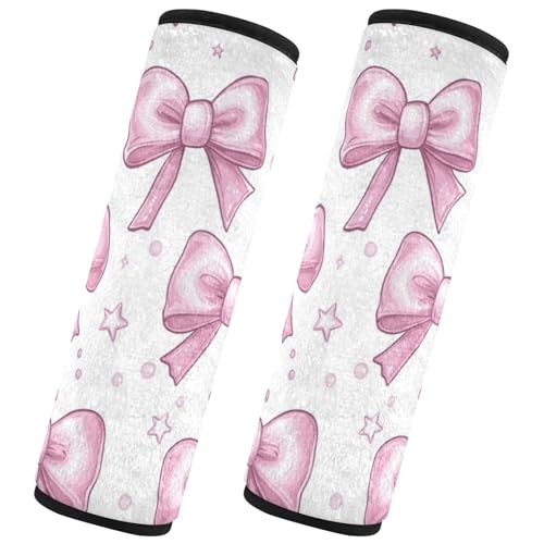 Seat Belt Covers 2 Pack Cute Pink Bows Car Seat Strap Covers Super Soft Stars Car Seat Neck Cover for Boys Girls Adults Babies M