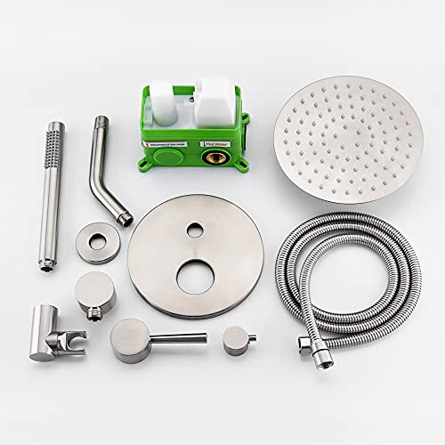 Image of SUMERAIN Wall Mounted Rainfall Shower System Brushed Nickel Shower Faucet Set with Handheld Sprayer and Valve