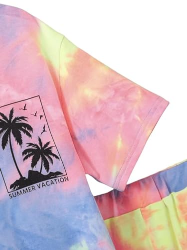 Image of Verdusa Boy's 2 Piece Outfits Tie Dye Crew Neck Tee Shirts and Track Shorts