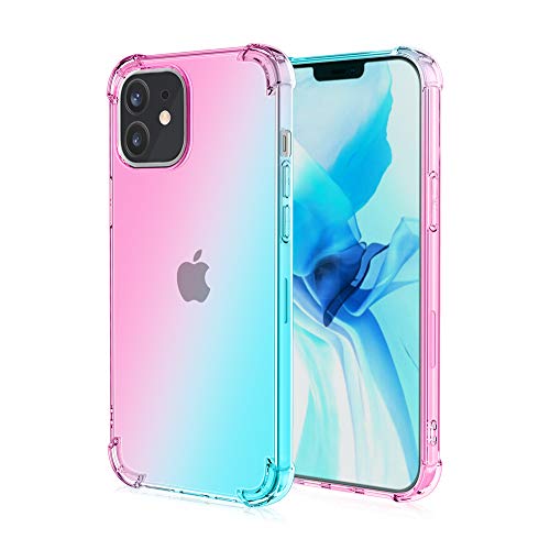 HUANGTAOLI Funda para iPhone 12, Gradiente Vistoso Transparente Cristal TPU Carcasa Estuche, Antigolpes Case Cover de Ultradelgado Flexible Suave Silicona Bumper Cover
