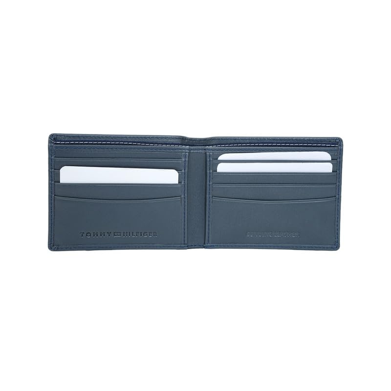 Image of Tommy Hilfiger Men's Benin Slimfold Wallet - Navy | Laser-Etched Leather | Ultra-Slim Design| Purse for Men | Ideal for Gifting