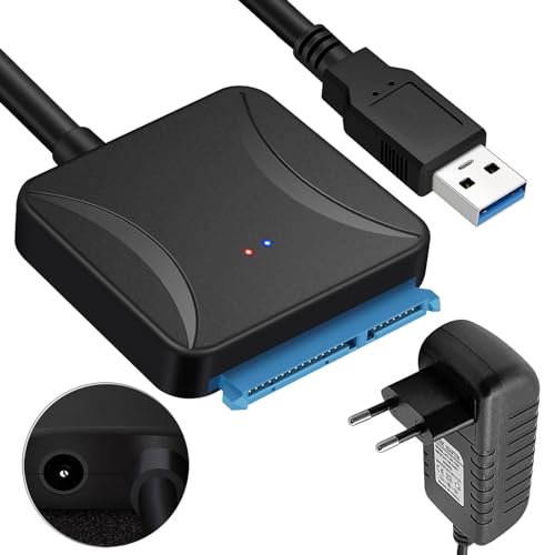 Mitening Adaptador SATA USB 3.0 a SATA UASP, 1 m, negro, para discos duros HDD/SSD de 2,5' / 3,5', con adaptador de alimentación de 12 V/2 A, para PC, consolas de juegos, televisores, portátiles