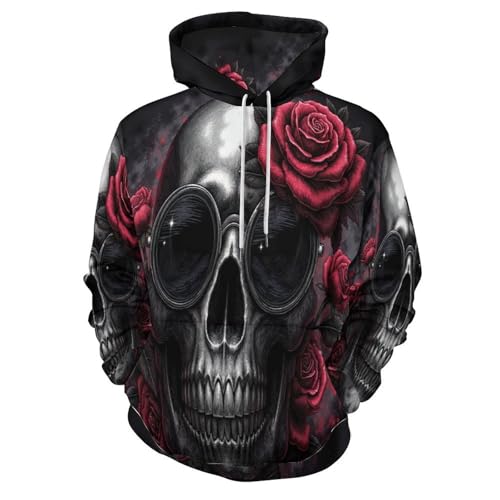 Sweat à capuche 3D horreur roses crânes pull Harajuku unisexe - 3