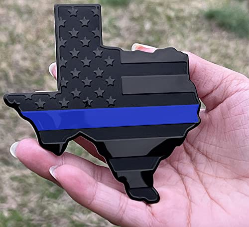 Image of Texas State Black Flag Metal Auto Fender Emblem for Cars Trucks (3 inchx4 inch, Black with Blue Line)