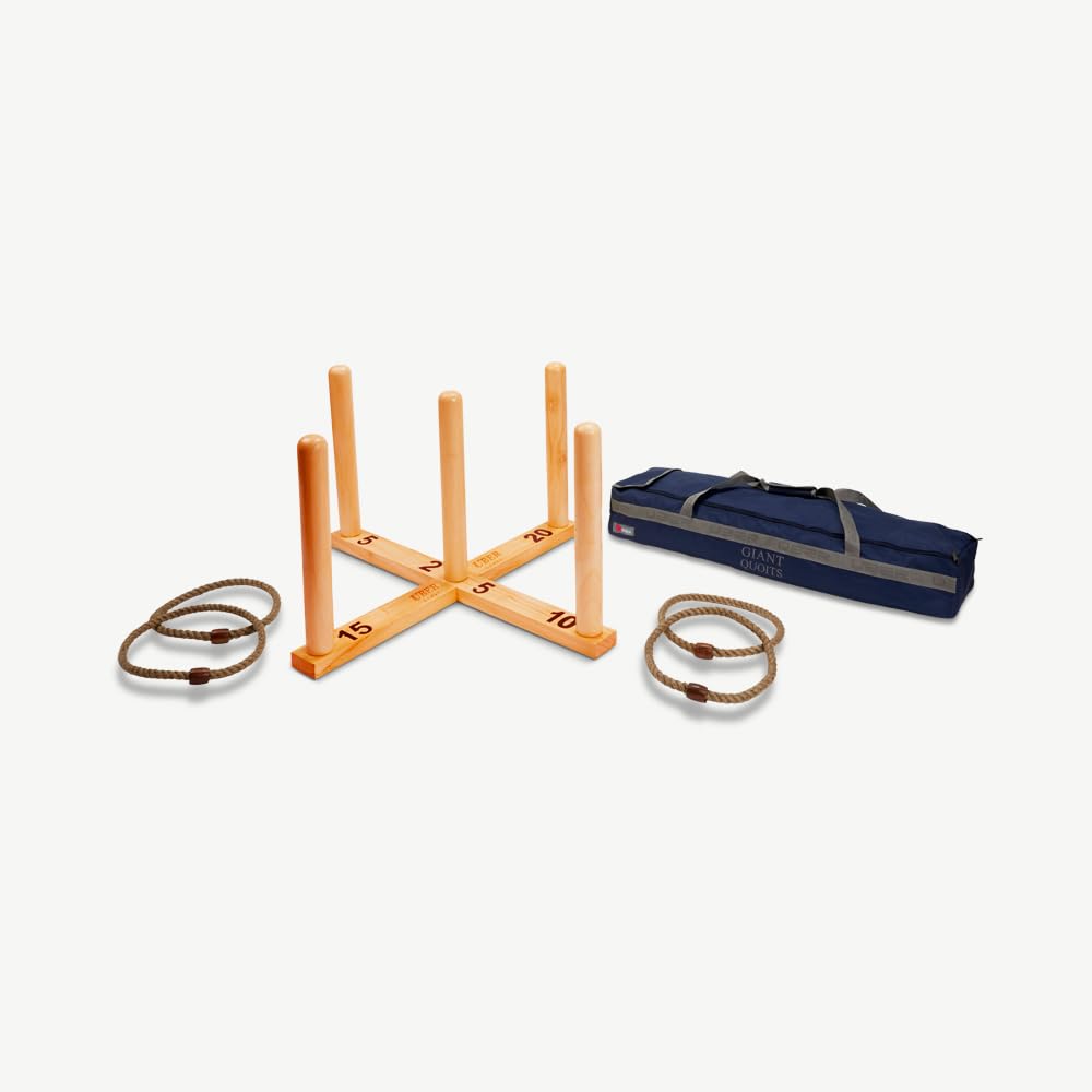 Lancer à anneaux - 100 x 100 cm - Jeu géant pour le jardin - Bois dur Eco - Fabriqué en Inde - Design Angleterre - Livré dans un sac de transport - Complet avec pieds en bois de 57 cm de haut