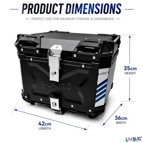 Image of LIU HJG Motorcycle Aluminum Top Case 45L Lockable Rear Luggage Storage Box with Universal Mounting Plate, Waterproof Adventure Touring Top Box, Black