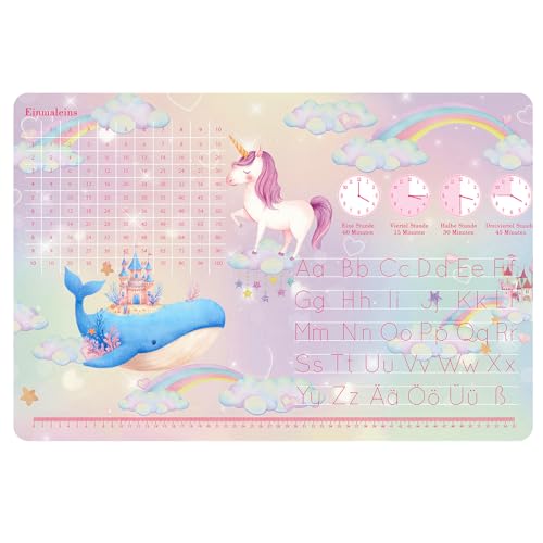 Kecanmater Schreibtischunterlage Leder Schreibtischunterlage Kinder und Mädchen Einhorn-Thema Mauspad Büropad Rosa Groß 60X40cm Abwischbar PU-Leder Schreibtisch Unterlage fur office