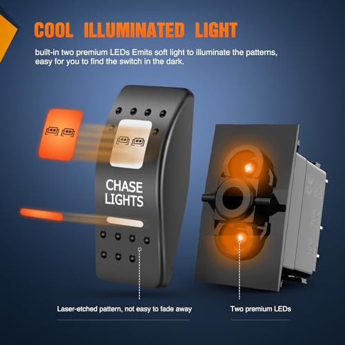 Image of Nilight UTV Chase Lights Rocker Switch with Orange Backlit On Off 5 PIN