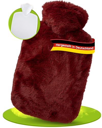 Hugo Frosch Wärmflasche Klassik 1,8l – Made in Germany – mit kuscheligem Flauschbezug Herbstrot – große, auslaufsichere & geruchsneutrale...