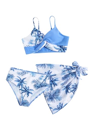 Milumia Girl's 3 Piece Swimsuits Printed Twist Bikini Set with Coverup Skirt Beachwear