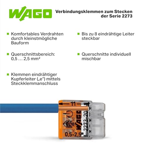 WAGO Verbindungsklemmen 2273-205 | 5 Leiter, bis 2,5 mm², 100 Stück, COMPACT Verbindungsklemme für eindrähtige Leiter… – Ansicht 4
