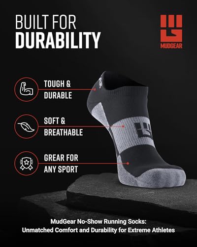 Spartan Race No-Show Running Socks, Cushioned, Non-Slip, Anti-Blister, Breathable Compression Athletic AnkleSocks for Trail, Marathon, Gym &Training, 2-Pack, Black/Gray, Large2