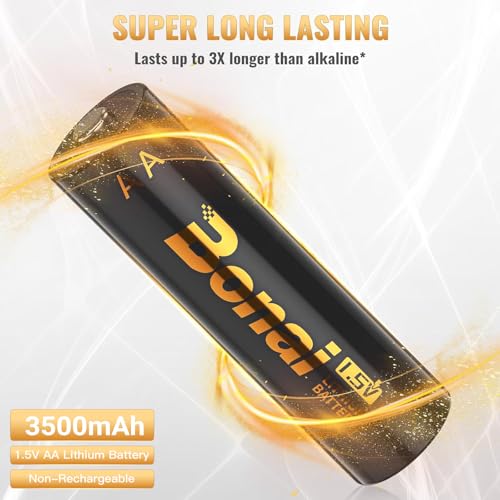 Image of BONAI AA Lithium Batteries 16 Pack, 1.5V 5100mWh(3400mAh) High Capacity Power for Blink Cameras & Smart Devices, -40F to 140F, Leak-Resistant Design, 10-Year Shelf Life【Non-Rechargeable】