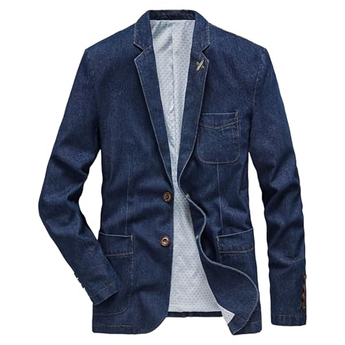 Blazer vaquero ajustado para hombre, chaqueta deportiva informal de dos botones, chaqueta vaquera de negocios, estilo ligero, azul, talla XL