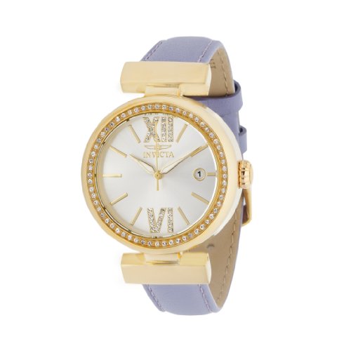 Invicta Women's 36mm Purple Leather Stainless Steel Case Quartz Date Watch 15543