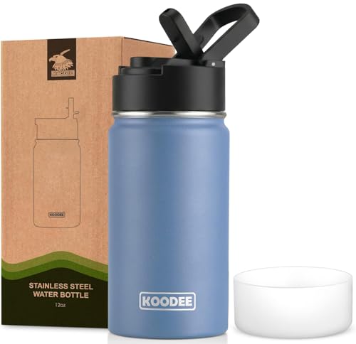 Image of koodee Water Bottle with Straw-12 oz Stainless Steel Double Wall Vacuum Insulated Water Bottle for School, BPA Free (Royal Blue)