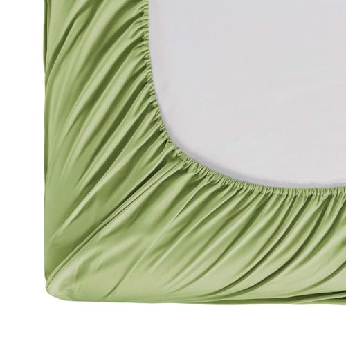 Image of 100% Cotton Percale Sheets Queen Size - 200 Thread Count, Breathable & Crisp Cool, Deep Pocket up to 17 inch Fitted Sheet, 4-Piece Bedding Set Hotel-Luxury Feel Bed Sheet Set (Green Frond, Queen)