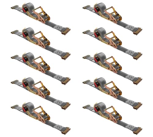 Mytee Products 10 Pk 2'' x 16' Rocker Winder Ratchet Straps for E-Track - Tie Down Straps with 4,500 lbs BS - Self Ratcheting Strap for Boat, Jet Ski, ATVs - Gray