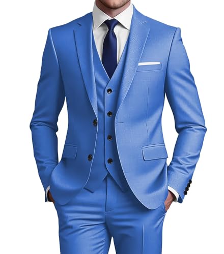Mens 3 Piece Suit Slim Fit Wedding Suits Business Man Suit Formal Suits for Men Solid Blazer Vest & Pant Set