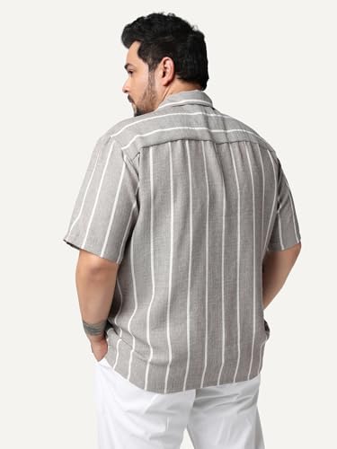Image of Urbano Plus Men's Cotton Half Sleeve Relaxed Fit Linen Striped Shirt with Cuban Collar