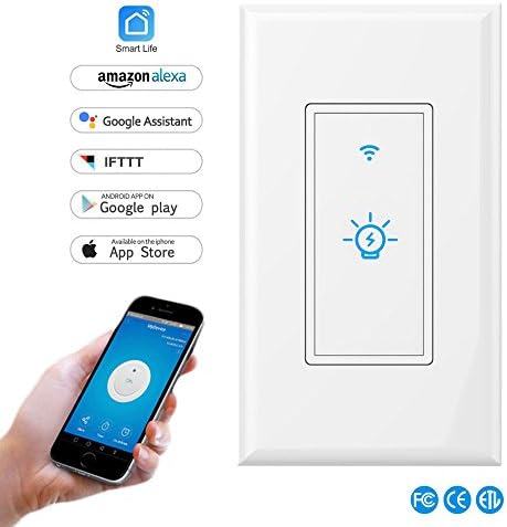 Smart Light Switch,In-wall Wireless Light Switch Compatible with Alexa and Google Home,No Hub Required,Timing Function,Overload Protection,Control Your Fixtures From Anywhere