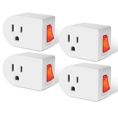 JACKYLED 3 Prong Grounded Outlet Adapter with ON OFF Switch and Red Indicator, ETL Listed White Receptacle Single Port Power Outlet Switch, Electrical Wall Tap Adapter for Home and Office, 4 Pack