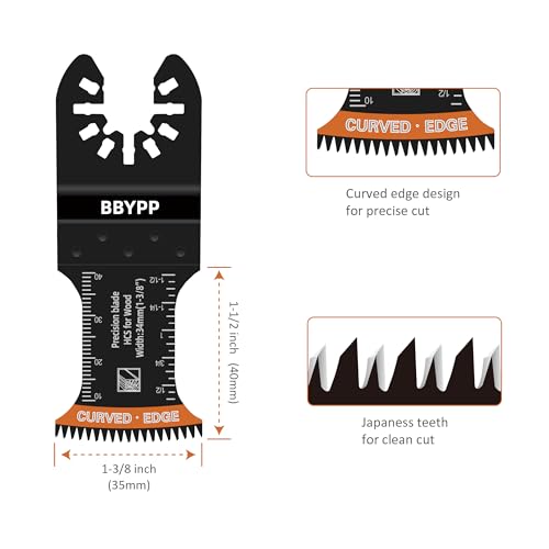 Bbypp ZJP-HX-HH-6GE 6Pcs Curved Japanese Tooth Oscillating Saw Blades Set, Standard & Extra-Long Reach Set, Curved Edge Oscillating Multitool Blades Clean Cut For Wood thumb #2