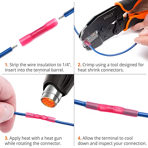 Wirefy 200 Pcs Heat Shrink Red 22-16 Awg Marine Grade Butt Connectors - Wire Butt Splice Connectors - Electrical Waterproof #TOP5