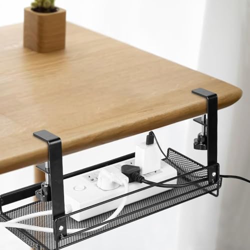 Image of Under Desk Mesh Tray, Desktop Hanging Organizer Clamp-On Storage, Under Table Cord Organizer Cable Management for Office,Home