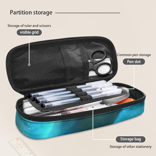Image of Otter Zippered Pencil Case Blue Pen Cases for Kids Girls Lightweight Stationery Pouch with Slots and Compartment Supplies Storage Bag