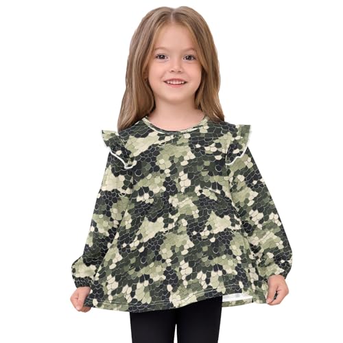 Snake Scales in Camouflage Girls Shirts Cotton Long Sleeve Ruffle Toddler Tee Tops3