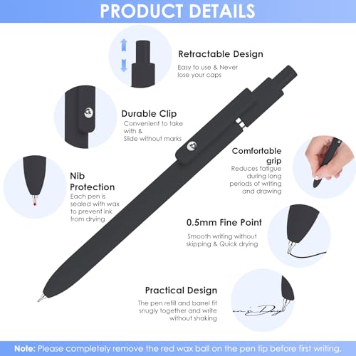 Image of Gel Pens, 6PCS 0.5mm Black Ink Fine Point Pens, Cute Office School Supplies | Anniversary Birthday Gifts for Men Women, Quick Dry Smooth Writing Pens For Journaling, Nurse Aesthetic Pen, Elegant Black