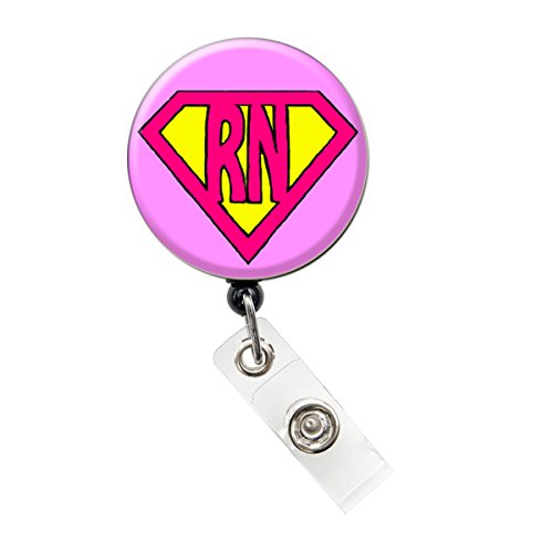 SIZZLE CITY New Custom Bling Rhinestone Americana Hello Kitty/Super Nurse Badge Reel Retractable ID Badge Holder (Pink Super RN)