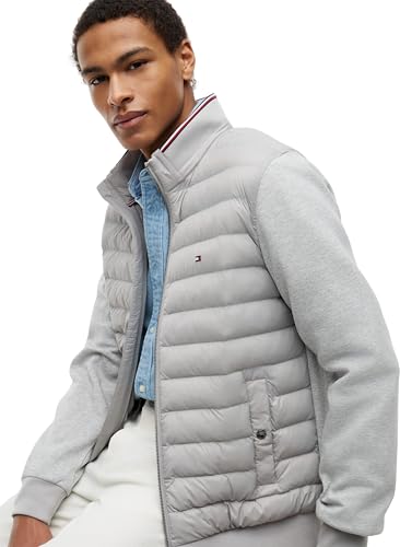 Tommy Hilfiger Herren Sweatshirt mit Reißverschluss Mix Media Stand Collar Steppjacke, Grau (Light Grey Heather), XS – Ansicht 3