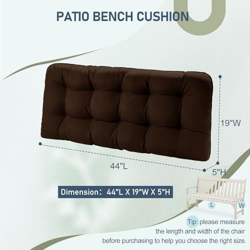 downluxe Outdoor Bench Cushion for Patio Furniture, Waterproof Tufted Overstuffed Porch Swing Cushions, Thick Outdoor Loveseat Cushions, 44" X 19" X 5", Brown, Set of 1 by downluxe - Image 5