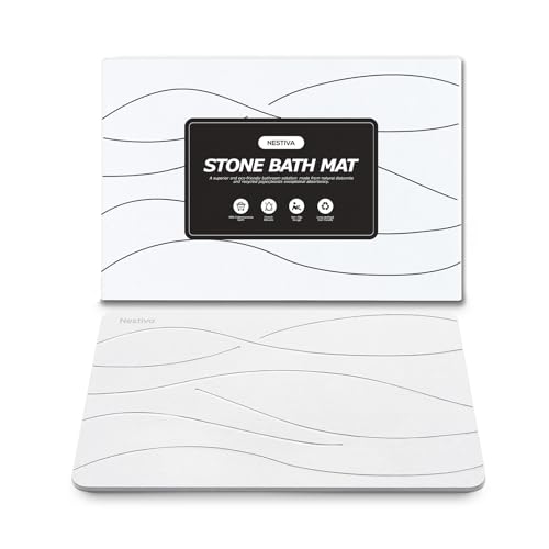 Nestiva Super Absorbent Stone Bath Mat, Super Non-Slip Diatomaceous Earth Bathroom Rug, Easy Clean for Bathroom, Kitchen and Shower, Home Decor Accessories Rugs, Quick Dry (15.3″x23.6″, White)
