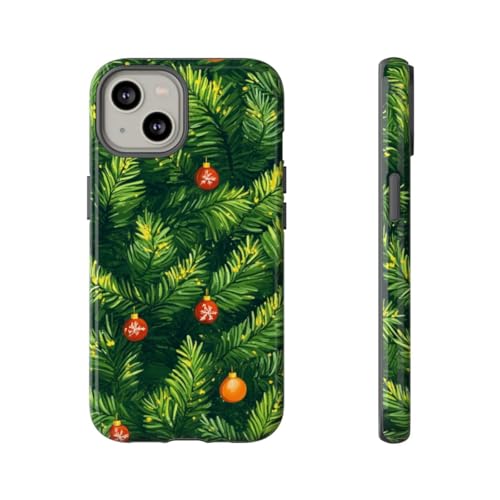 Coque iPhone 14 branches de pin de Noël vert rigide protège des rayures et chutes hivernales