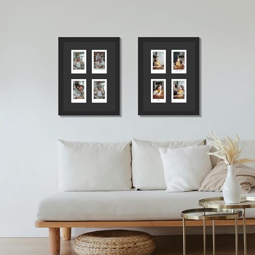 Image of DUENPY 7.2x9.5 Polaroid collage frame for Polaroid 2x3 Mini Instant Prints Photo with 4 Openings, Mini Picture Frames Wall Display with Polished Plexiglas Balck