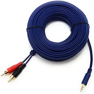 MainCore 20m Blue Stereo 3.5mm Jack Plug to 2 x RCA Phono TWIN Audio Lead Cable (20m)