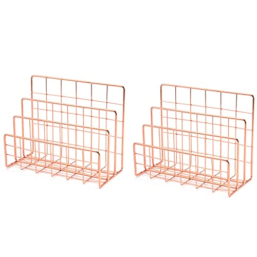 Jppium(ジュピウム) 2X 本棚オフィスデスクトップローズゴールドメタルブックブロック3層デスクトップマガジンシェルフブックホルダー