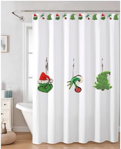 12 Pack Merry Christmas Shower Curtain Hooks Rings,