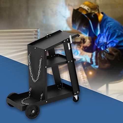ECD Germany Carro de Soldadura Negro 3 Niveles de Acero Equipo Soldador Cortador de Plasma Carrito MIG con Estantería Organizador con Soporte Lateral Taller Portaherramientas Móvil Ruedas Giratorias