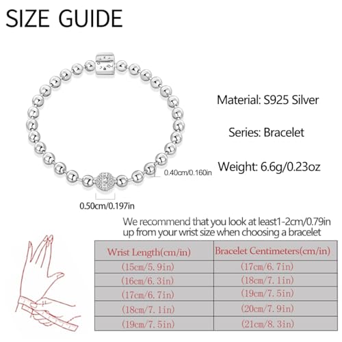 925 Sterling Silver Beaded Ball Bangle Love Lucky Bracelets for Women - Square Letter/Shiny Silver Ball Strand Jewelry | Elegant Daily Wear2